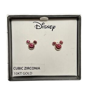 Disney 10k Gold Pink CZ Mickey Mouse Stud Earrings